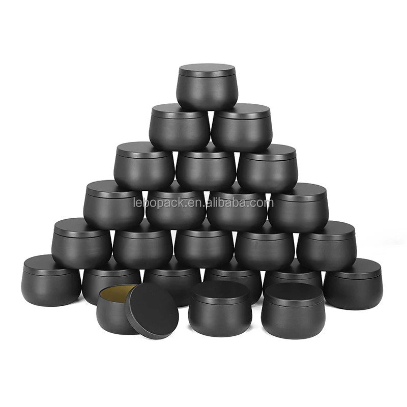 Wholesale 12 or 24 pcs Bulk Black Round Empty Candle In Tin Box Set