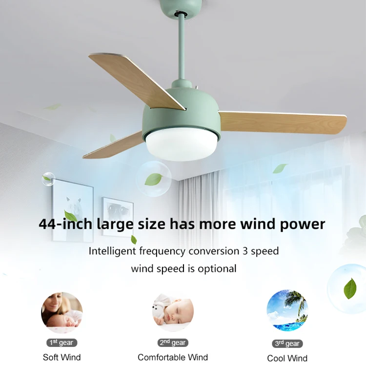 Energy Saving 44inch 3 Speeds Remote Control AC Motor 24W Led Ceiling Fan With Light