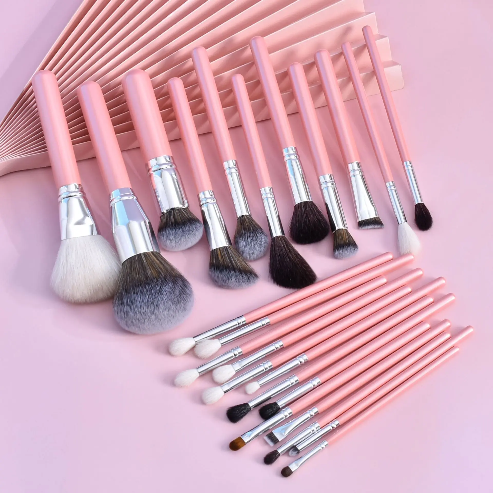 FEIYAN High Quality Private Label Professional 16pcs Pink And Silver Handle Cosmetic Make Up Brushes Set Makeup Brushes Pink