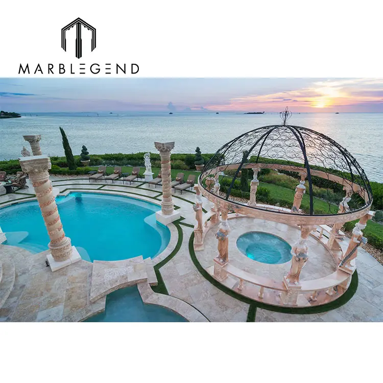 One-stop solution natural stone well polished hand carved garden marble gazebo