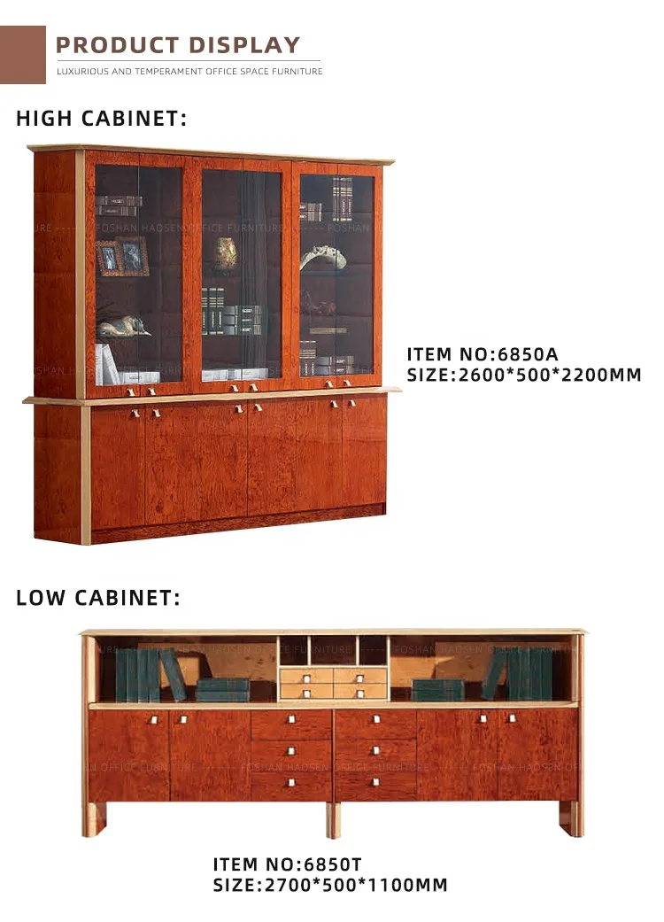 HAOSEN 6850A Luxury Italian style wooden Office bookcase 6 doors book office cabinets