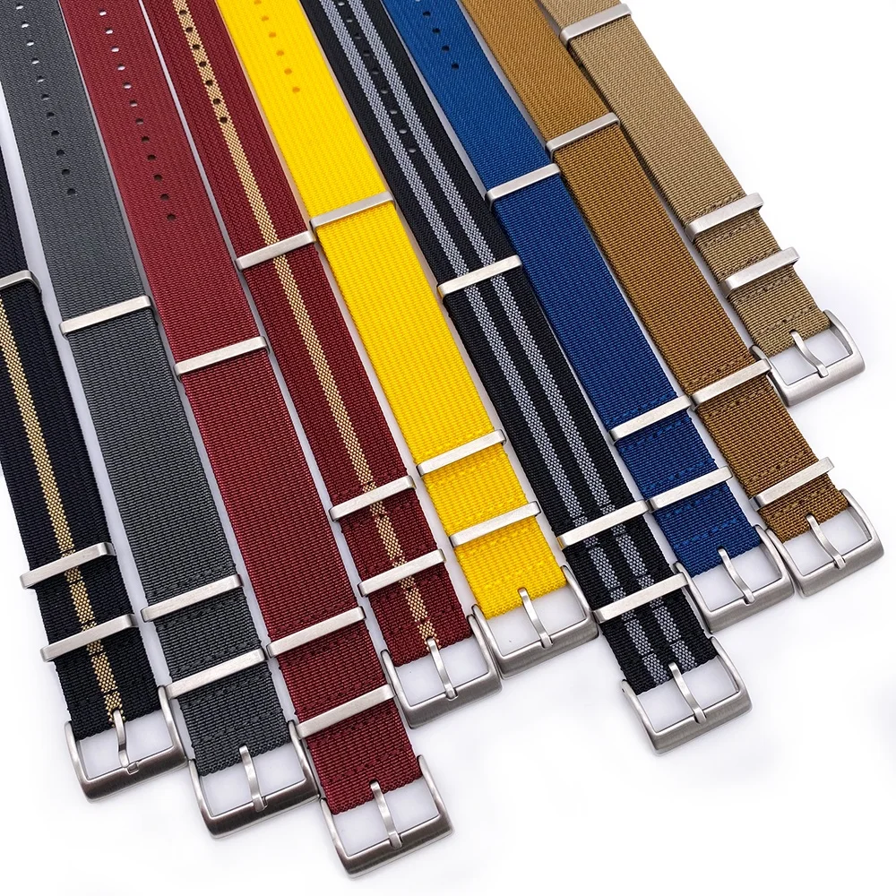 Hot Selling Factory Sport Breathable Wristband 18mm 20mm 22mm Ribbed Nylon Watch Strap 19mm 21mm 24mm