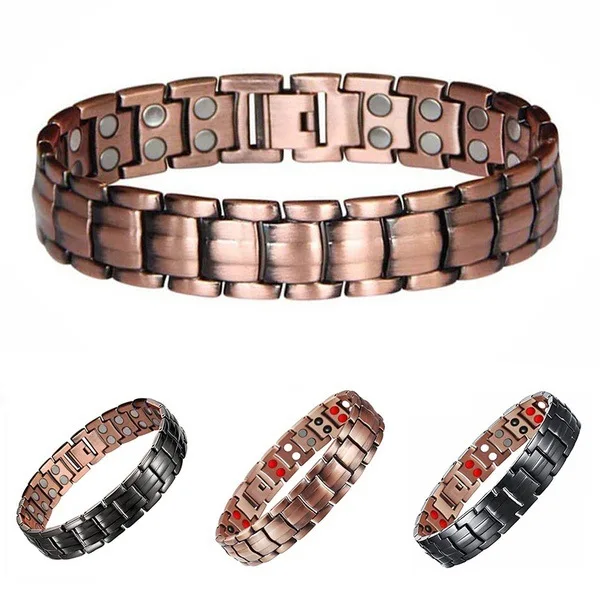 New Arrival Geometric Shaped Vintage Red Copper Dragon Pattern Double Row Magnetic Titanium Bracelet For Men