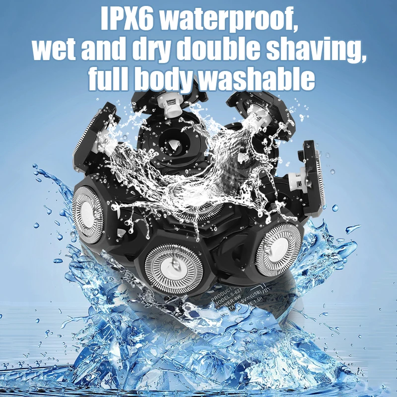 New S-627 Waterproof IPX6 Wet Dry Upgrade 6-in-1 Floating Head Shaver8D Electric Head Shaver for Bald Men