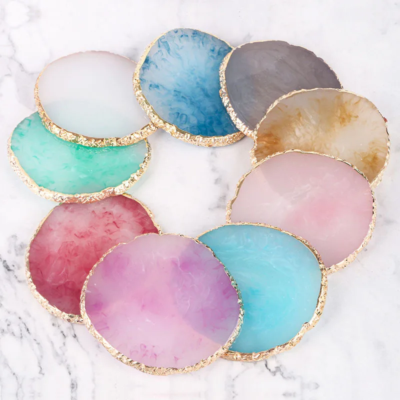 Nail Art Palette Wholesale multicolor Resin Agate Gold Edge Palette for UV Gel Polish Nail Polish acrylic powder Palette