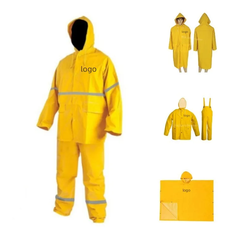 Hot Selling Work Raincoat Yellow Rain Suit Durable Safety Pvc Polyester Rain Suit Heavy Duty Raincoat for Men
