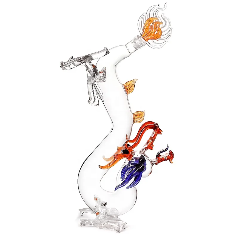 New Design Animal wine bottle whisky decanter Unique Custom Empty 1000ml Glass Dragon Shaped Liquor Handmade Animal Bottle