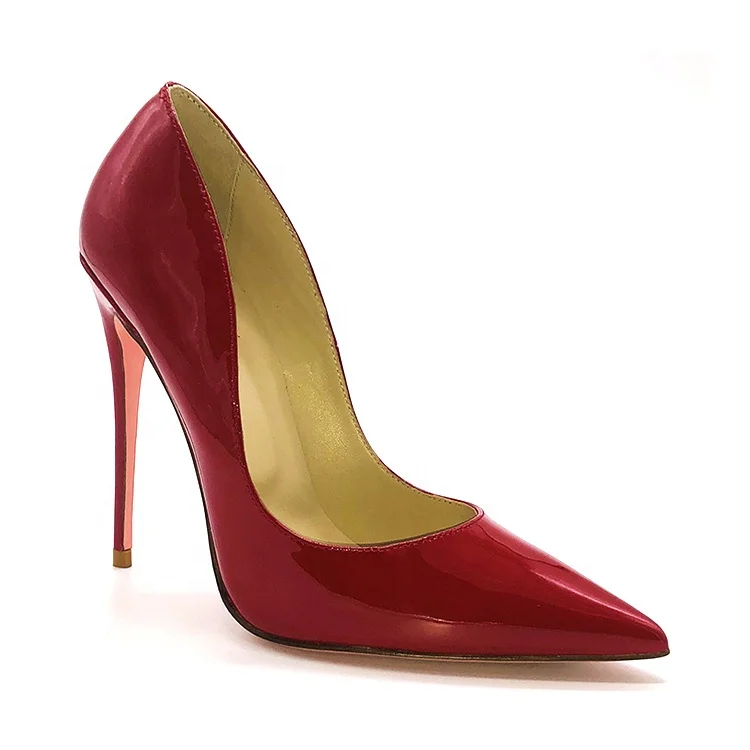 Beautiful elegant ladies pointed toes 12cm high heel patent leather sexy women pump thin heel shoes wholesale