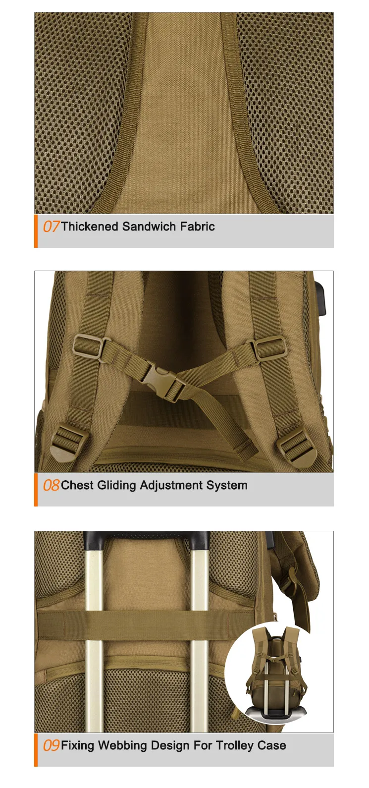 Waterproof 600D Oxford Camping Trekking Hunting Tactical Backpack MOLLE Bag Hiking Daypacks With Power Charging 15
