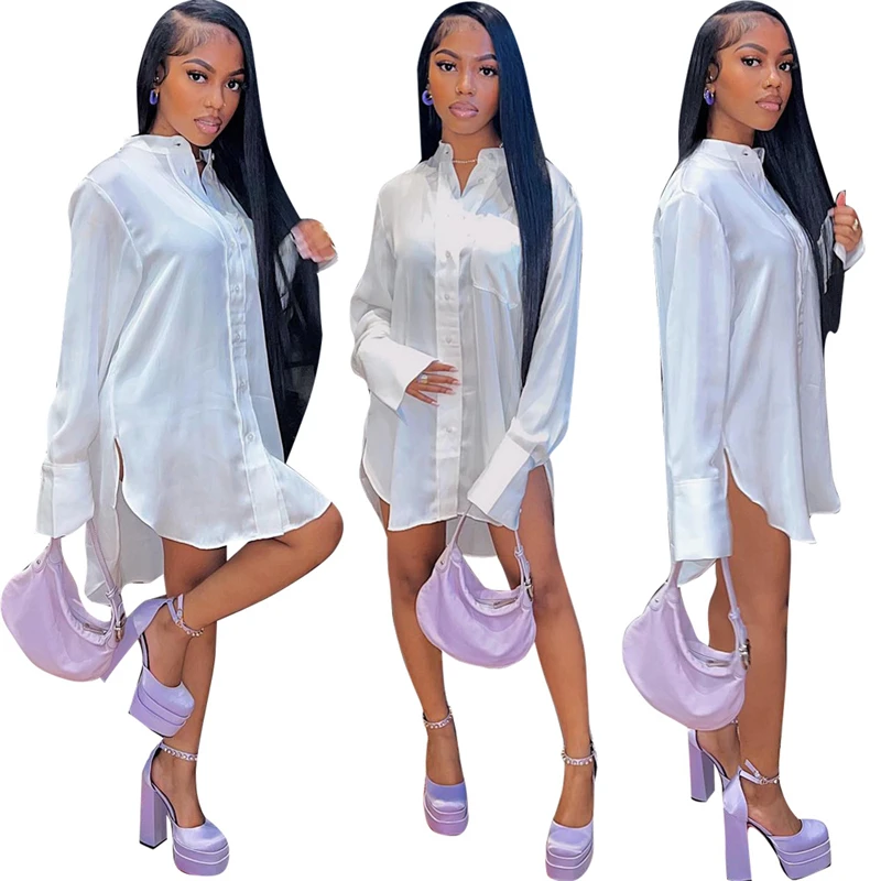 quality performance women casual oversize white long sleeve button down collar shirt mini dress shirt women for women dress 2024