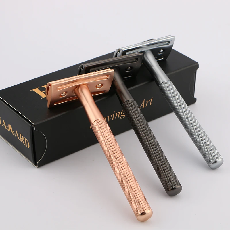 Custom brass safety razor matte rose gold double edge safety razor blades