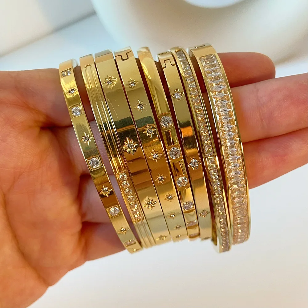 ins wind titanium steel bracelet hexagon star buckle bracelet 18k gold plated stainless steel zircon bracelet wholesale
