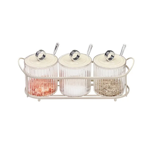 High Quality Plastic Spice Jar 5-Piece Set Transparent Spice Storage Rack With Lid And Spoon For Kitchen Spice Storage