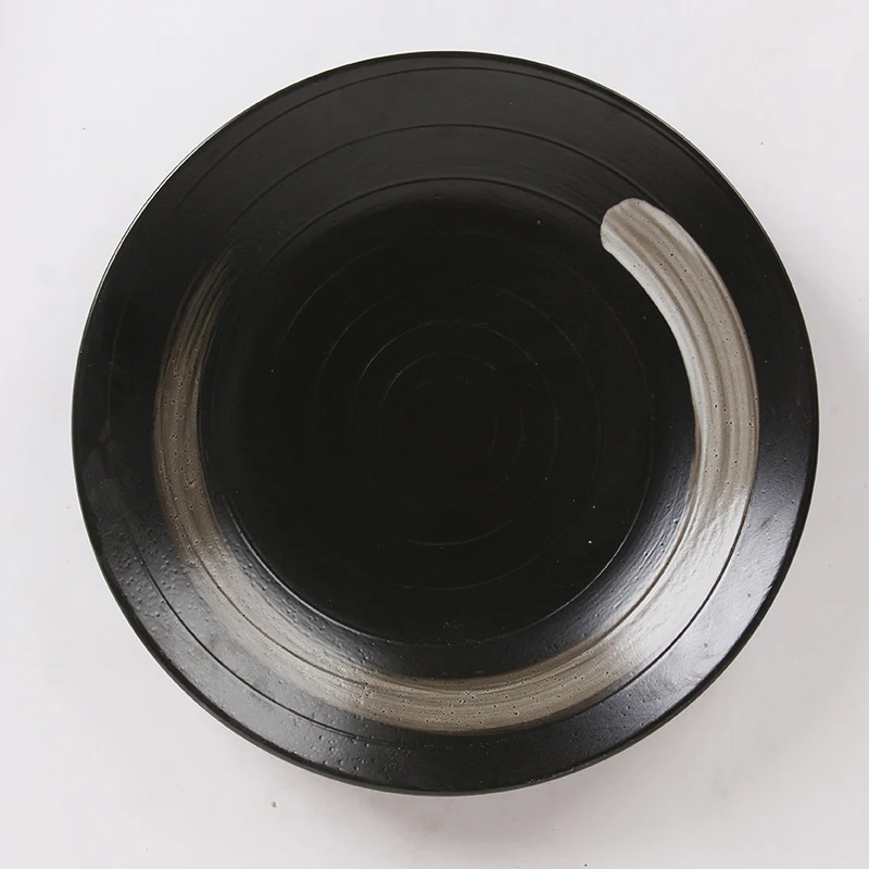 Creativity black round Japanese porcelain cafeteria food tray prices restaurant kitchen serving dinner bowls sushi plates charge