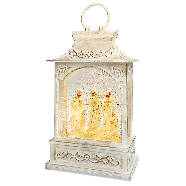 Glitter Water With Light Nativity Set Resin Figurines Wholesale  Led Snow Globe