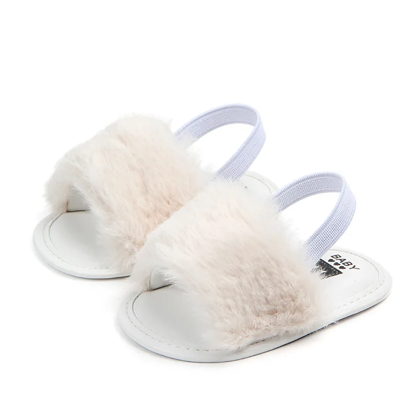 Baby Plush Sandals Anti-Slip Solid Color Plush Shoes Prewalker For Girls