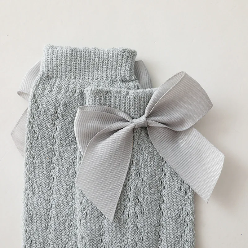 0-7 Years Candy Colors Summer Toddlers Baby Sock Soft Breathable Cotton Hollow Out Kids Girls Knee High Tube Mesh Socks With Bow