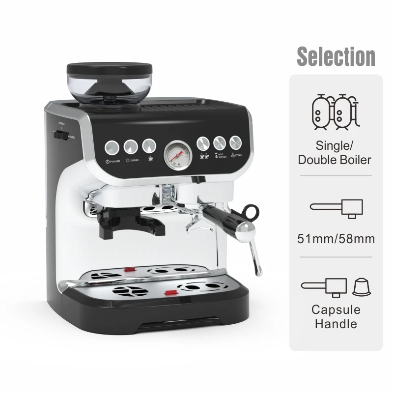 expresso italian style white cappuccino coffee maker with grinder built in and frother