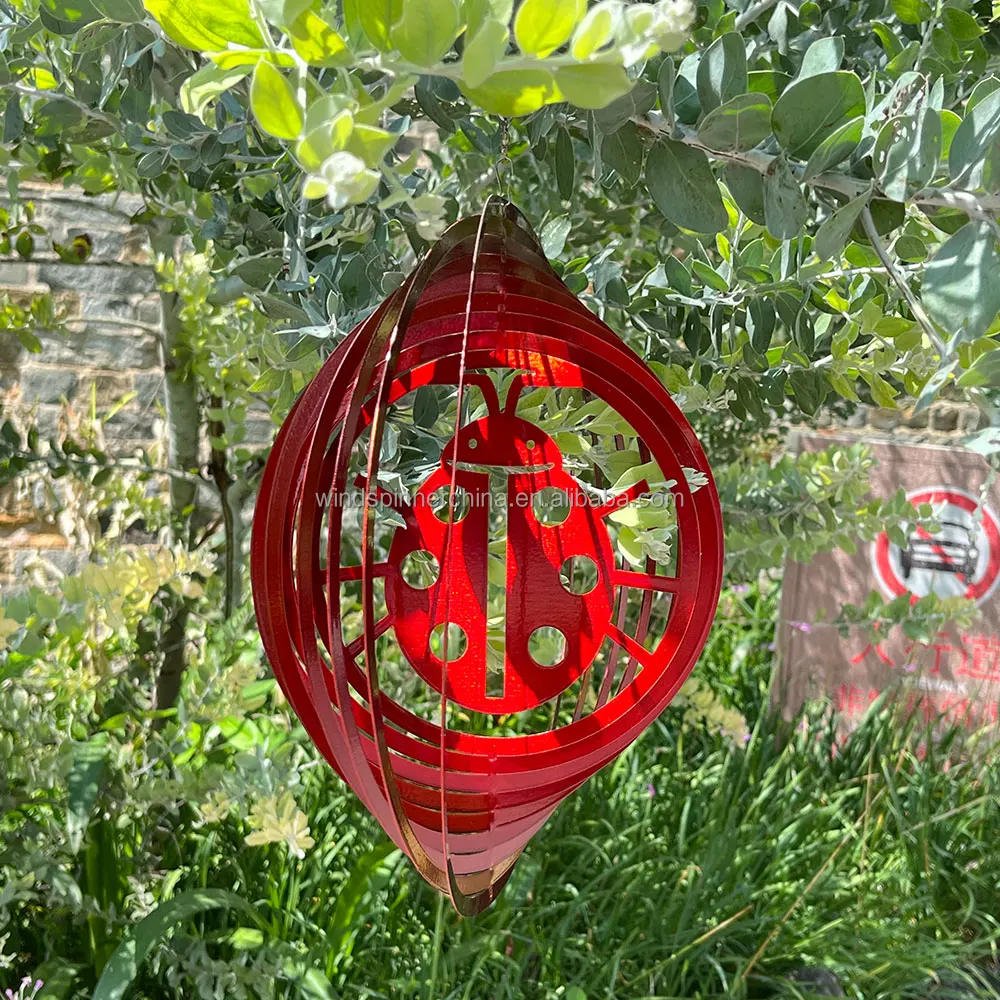 2023 New Red Ladybug Stainless Steel Wind Spinner Wholesale Garden Decoration Gift