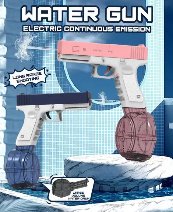 Electric Water Gun Toy for Adults Clip Version of Bullet Drum Electric Automatic Powerful Swimming Pool Absorb Water Gun Toy