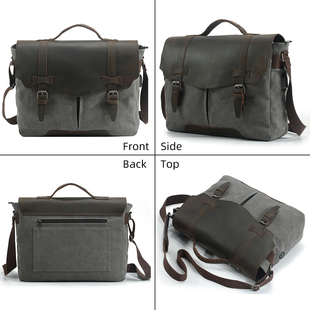 custom design vintage leather men shoulder document laptop bag canvas messenger bags for men business
