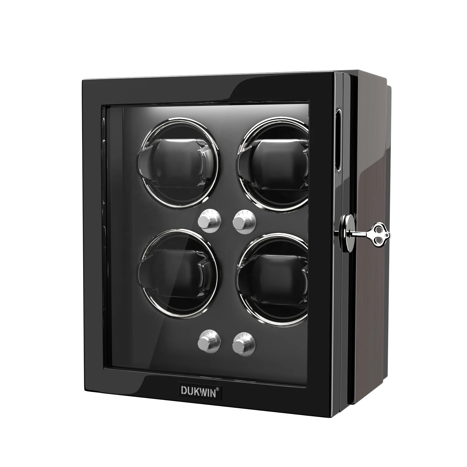 Custom OEM ODM Luxury Wooden Ebony Rotation Gyro Orbit 4 Slots Watch Winder Box Automatic LED Light Manual Watch Winder