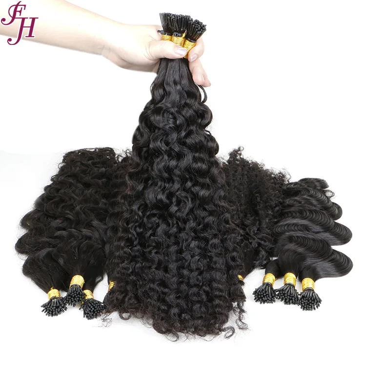 FH wholesale price prebonded keratin i tip hair extension deep curly i tip 1g human hair remy human hair extension