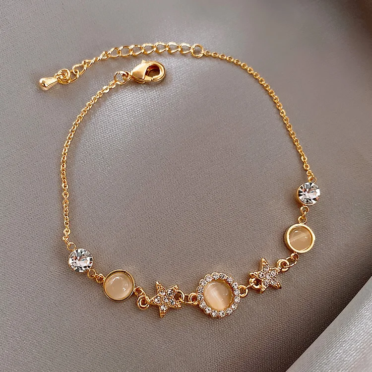 HOVANCI Adjustable Sparkle Genuine Gold Plating Crystal Star Charms Opal Bracelet For Girls