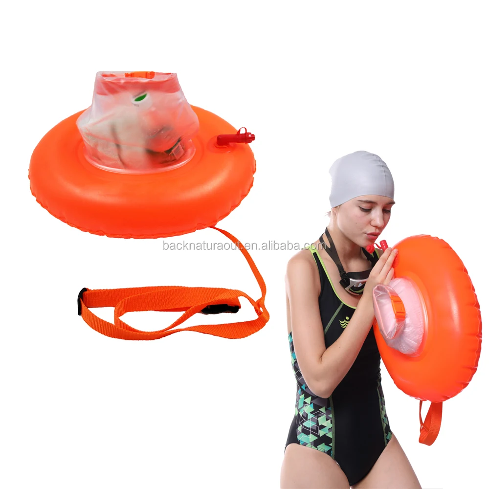 PVC Open Water Swimming Safety Buoy Tow Float Donut Floating Air Dry Bag Inflatable Buoy for Swimmers and Triathletes