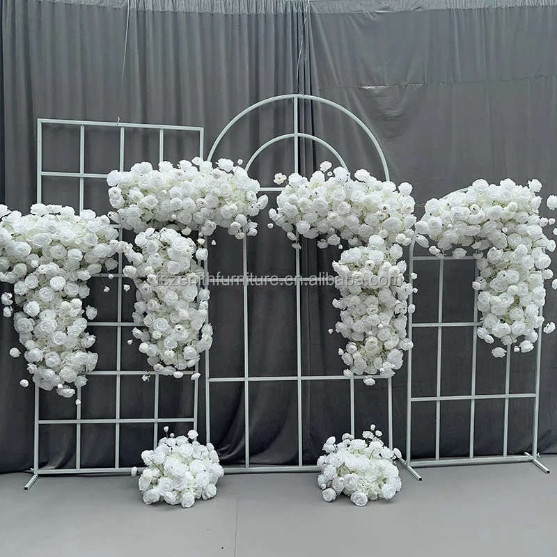 Cheap Silk Roses Daisies White Flowers Wedding Backdrop Milk White Artificial Flower Runner Wedding Decoration