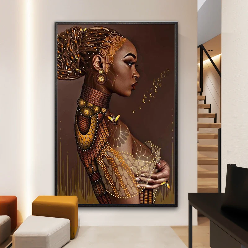 African Canvas Wall Art With Woman Oil Painting print on canvas For Bedroom Decor Picture Framed Large Wall Painting