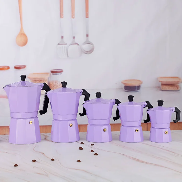 Custom Logo Color Aluminum Espresso 3-cup Moka Pot Kahve Stovetop Italian Coffee Maker Mocha Pot