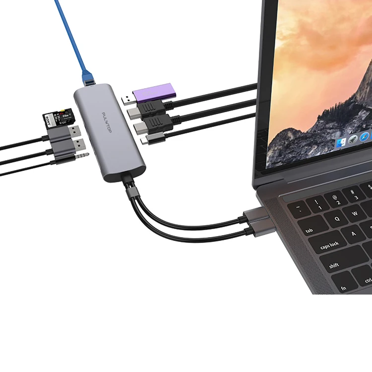  Pulwtop Ультратонкий алюминиевый usb-c док-станция премиум класса dual 4k hub usb 3 0 и