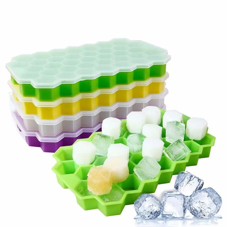 Square Ice Ball Cube Maker Mold Trays Round Ice Cream Mould Silicone Ice Cube Tray With Lid