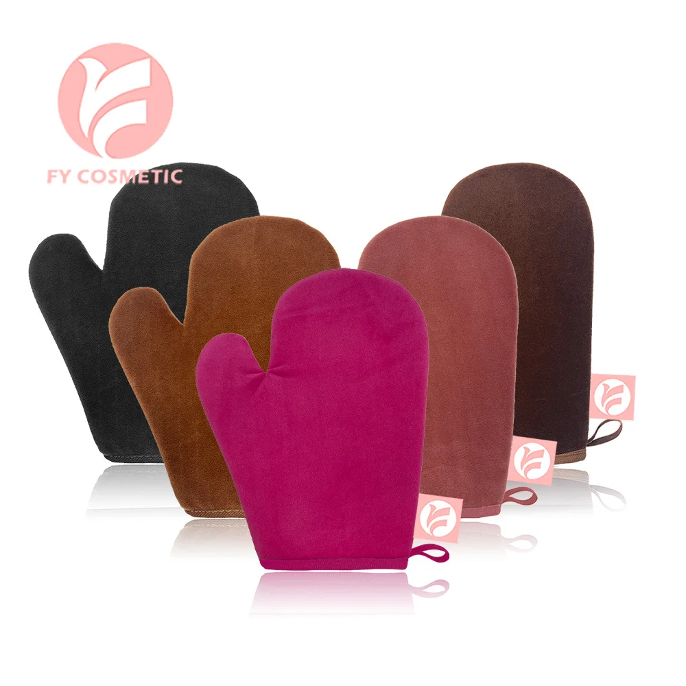 Custom Logo Private Label Soft Velvet Waterproof Sponge Sunless Thumb Microfibre Applicator Glove Luxury Velvet Tanning Mitt