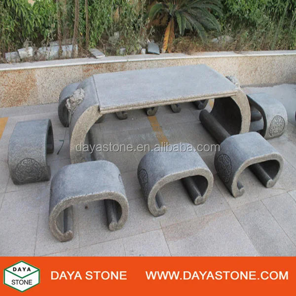 Outdoor Garden Antique Stone Furniture Sets Carved Antique granite table and bench garden furniture