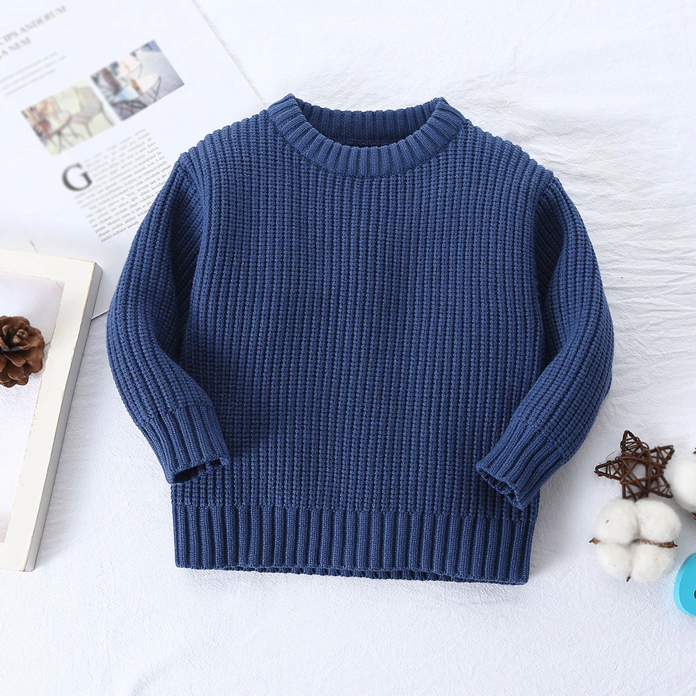Wholesale autumn winter children sweater solid kntwear 66-130 cm kids knit pullover loose sweater for toddler girls