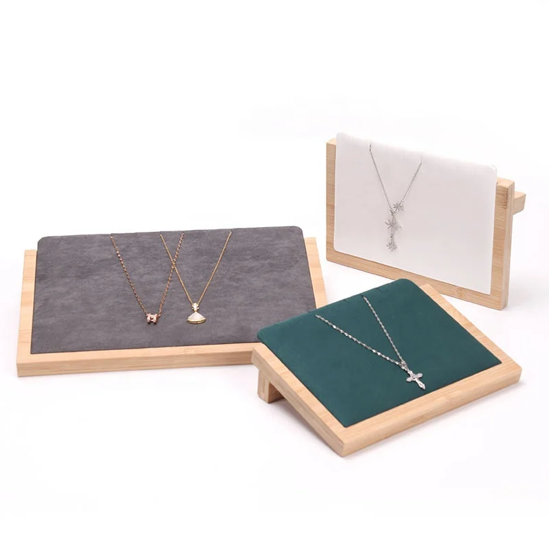 wood velvet modern jewelry necklace displayer prop wooden displays rack stand tray