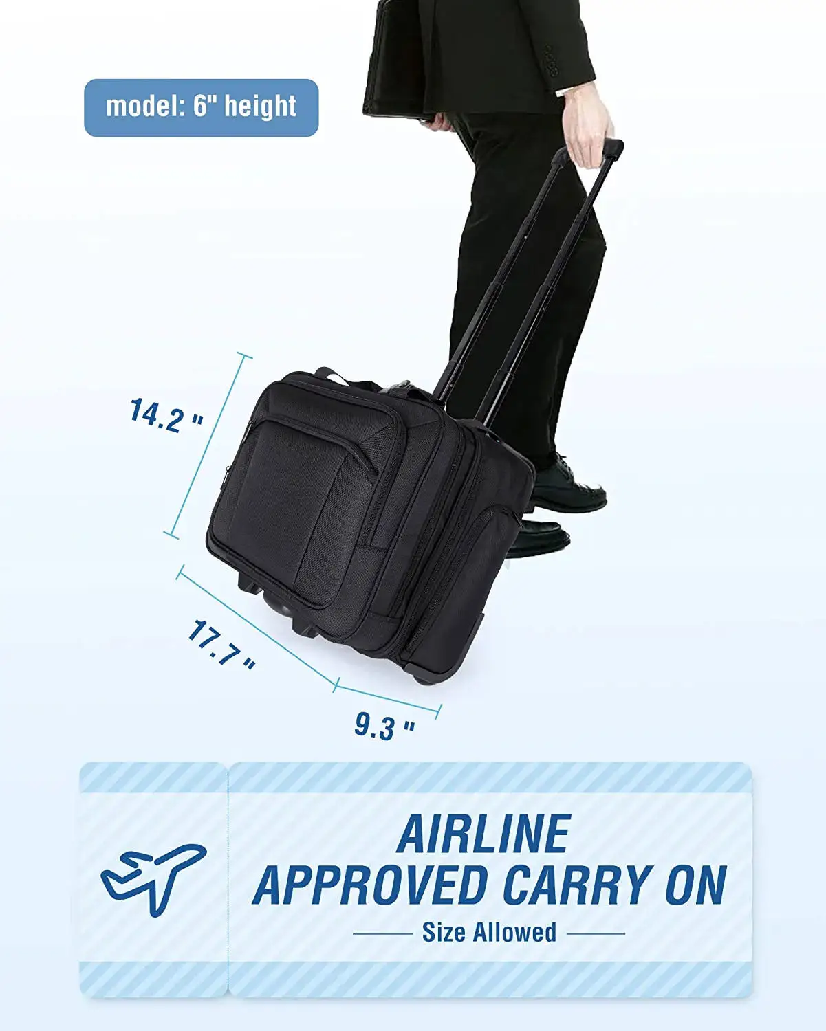 Rolling Laptop Bag Women Men Rolling Briefcase Fits 15.6 Inch Laptop Black 16 inch Rolling Travel Laptop Case
