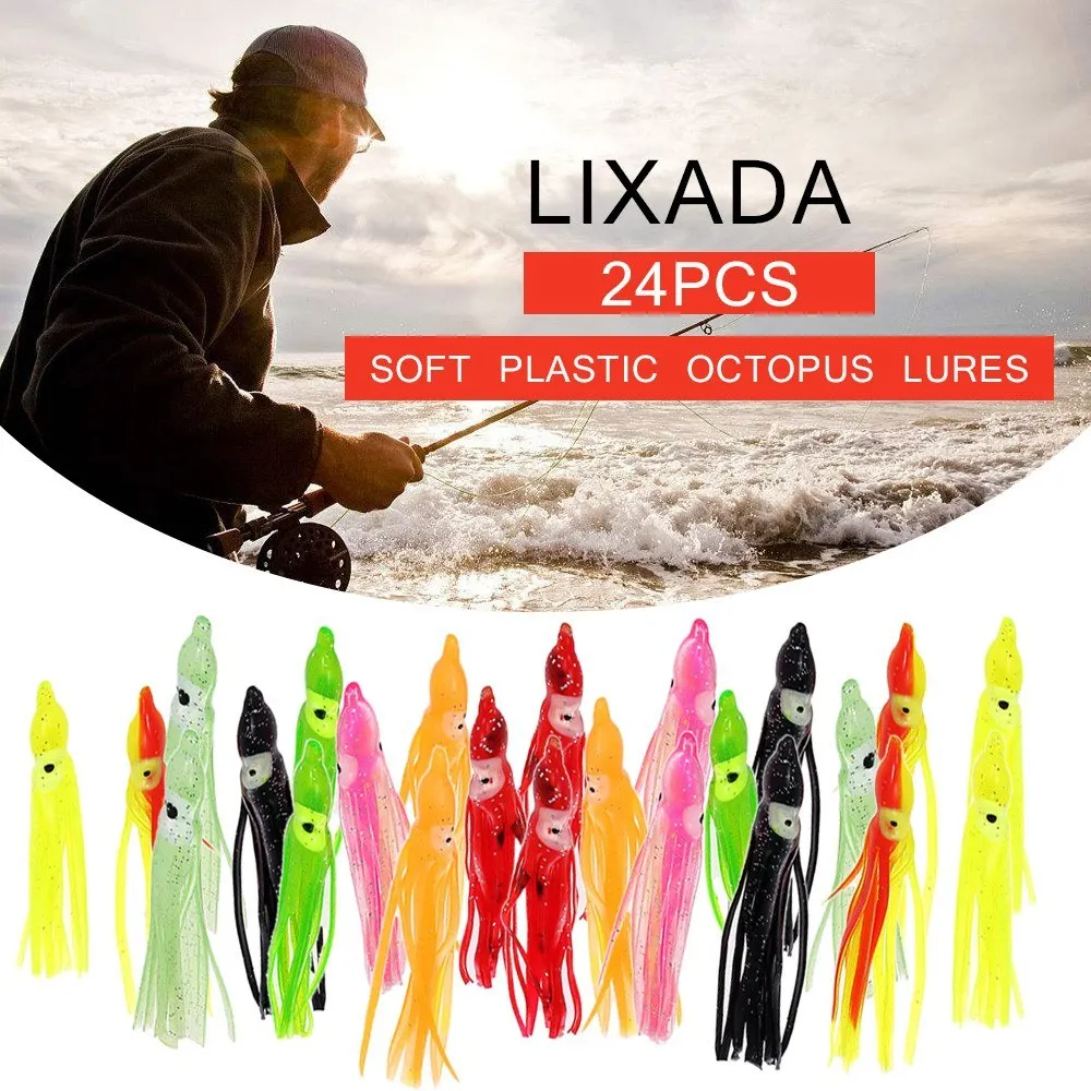 24PCS 9cm/2g Soft Plastic Octopus Lures Squid Skirt Lures Trolling Bait for Freshwater or Saltwater Fishing