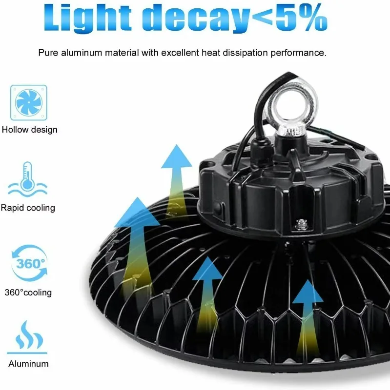 UL DLC Listed 300W Dimmable High Bay LED Light IP65 Waterproof Aluminum Body Warehouse Factory AC100-277V Parking Lot Dialux