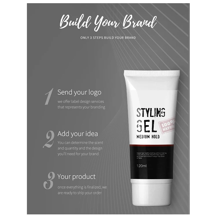 Private Label Non-sticky No Flakes Hair Molding Gel Wet Look Strong Hold Gel Mens Styling Hair Gel For Men custom