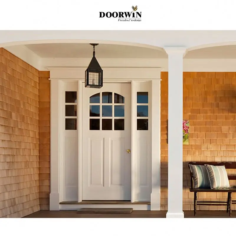 Factory Cheap Price White Wood Frame White Frame with Grills Glass Main Entry Doors