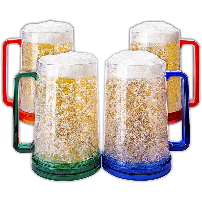 Hot sell Double Walled Plastic Beer Freezer Mugs With Gel