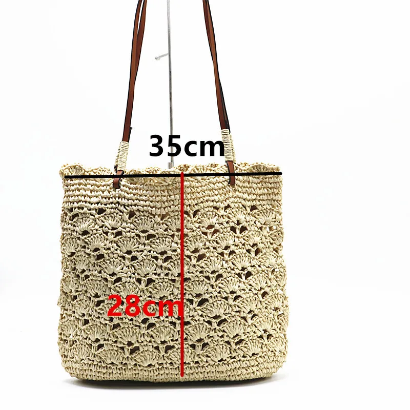 Handmade Leather Shoulder Strap Vietnam New Paper Woven Summer Handmade Knitted Straw Beach Bag
