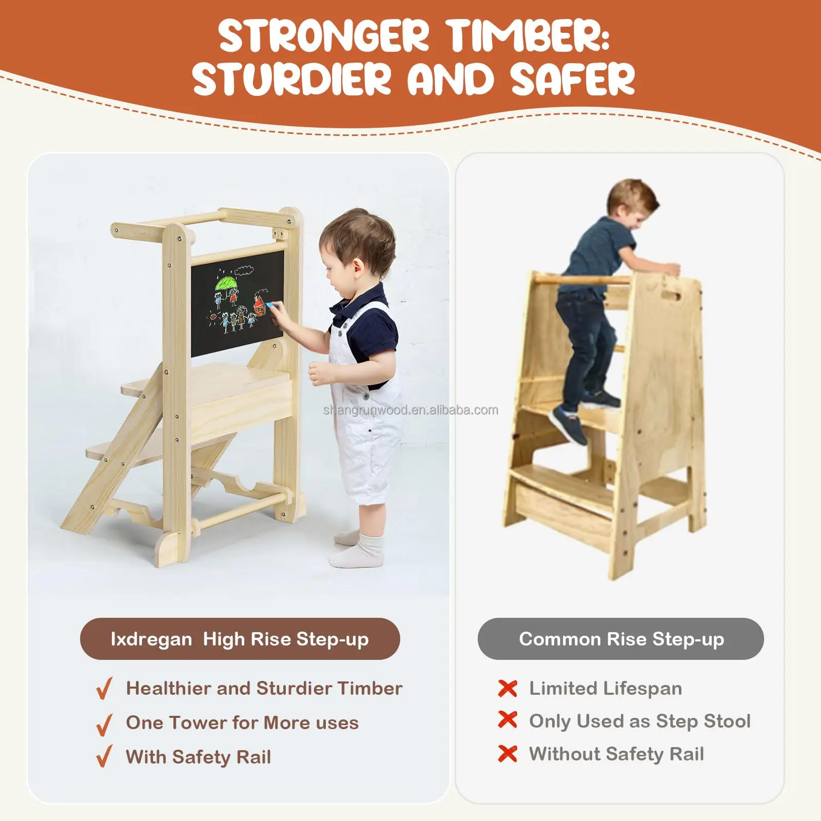 Kitchen Montessori Foldable Step Stool Kitchen Helper Stool Foldable Learning Tower Wooden Step Up Stools For Kids