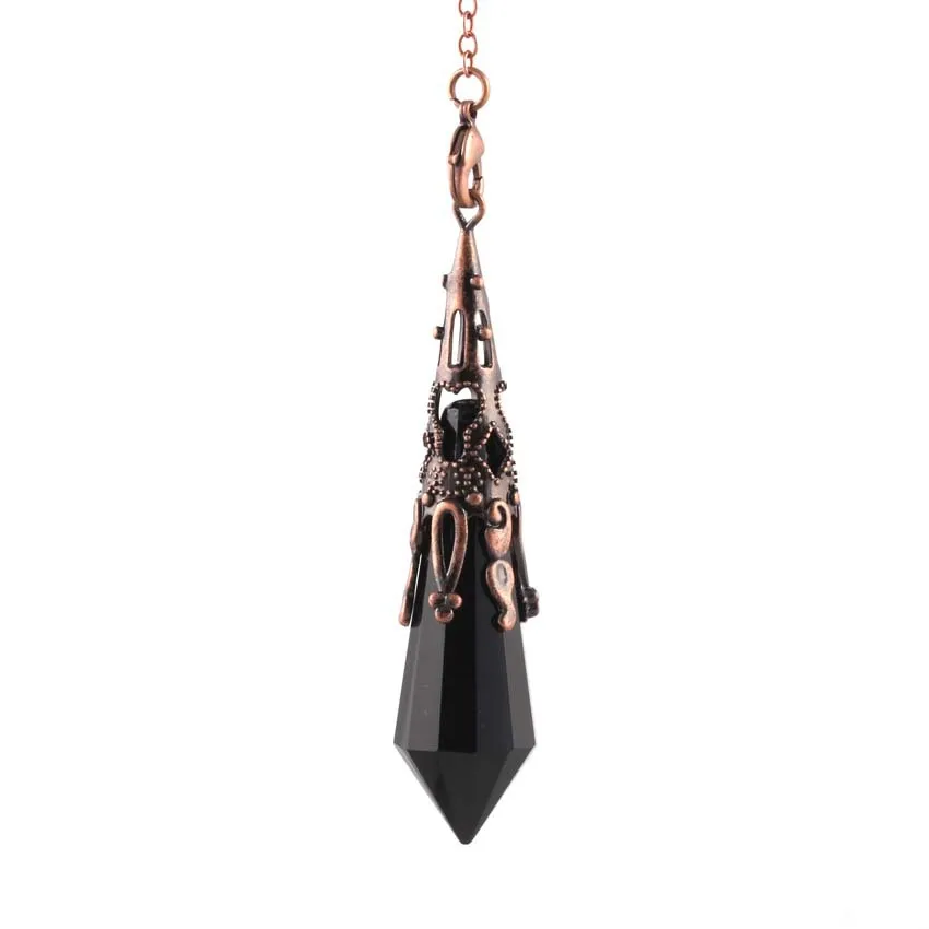 Hobbyworker Er Charms Red Copper Natural Crystal Twelve Faceted Hexagon Cone Pendant for Women Gifts