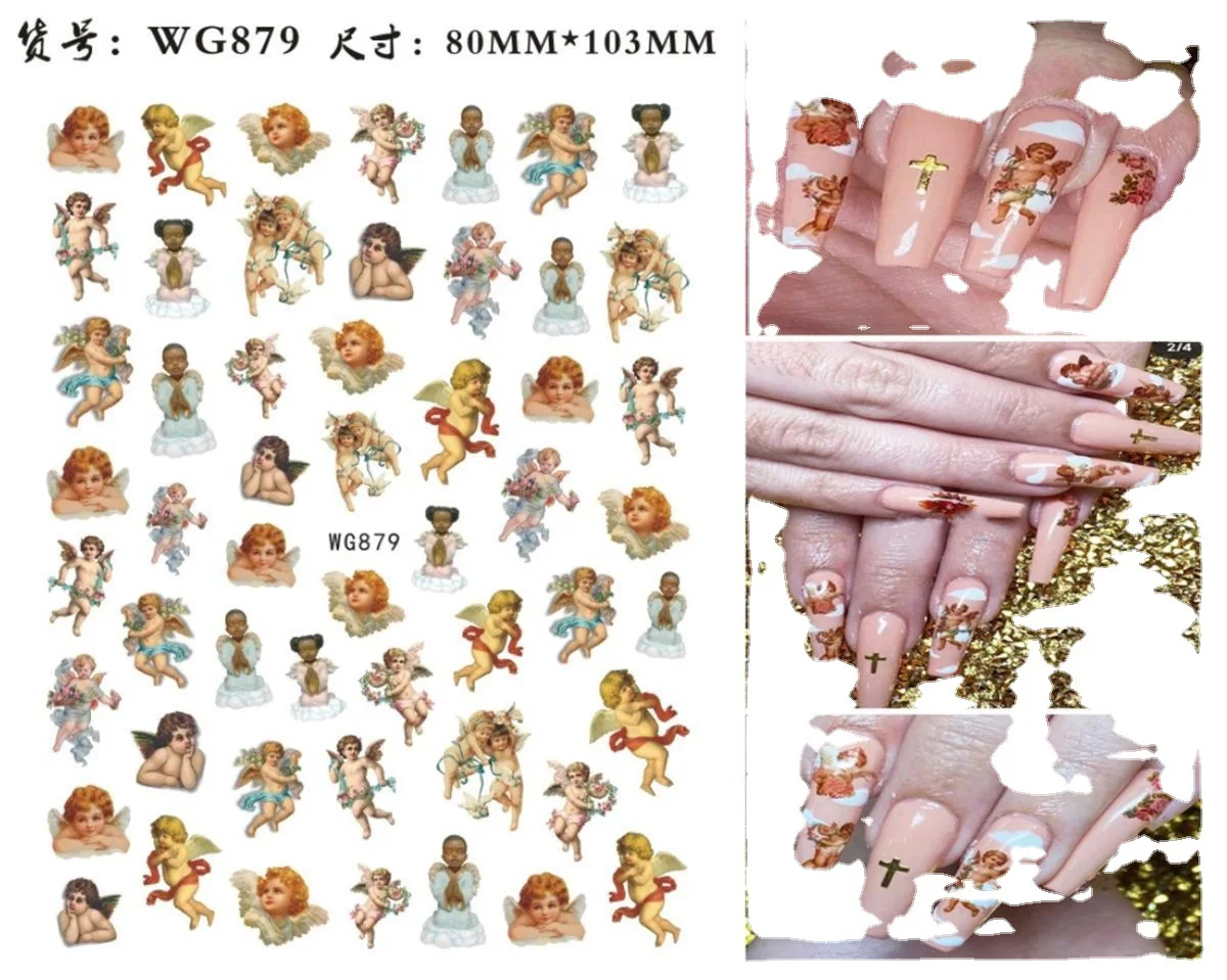 WG878-885 3D little angle wings jesus christ virgin mary nail art decoration cartoon nail stickers