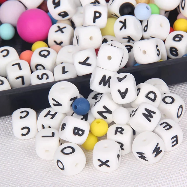  For fashion jewelry in bulk yiwu factory Supplier Wholesale Baby silicone letter beads and teething