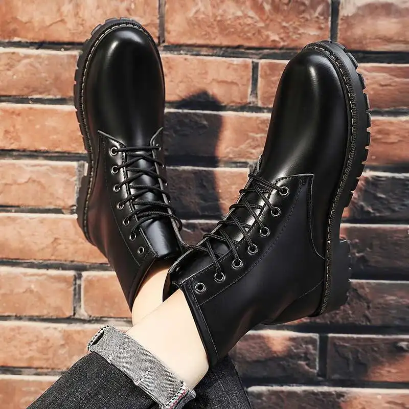 Factory Price Wholesale Classic Lace Up Design Black Leather Martin Boots For Men Shoes
